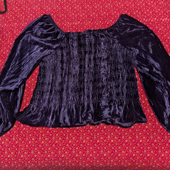 Maurices Velvet Smocked Blouson Sleeve Top Fairycore Whimsigoth Boho XL - Picture 2 of 5